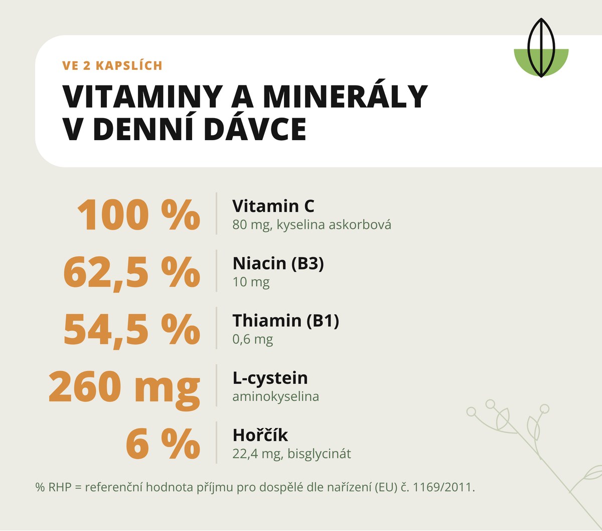 Bolehlav-STOP Dona Natura – vitamin C, niacin a thiamin ve 2 kapslích v % RHP