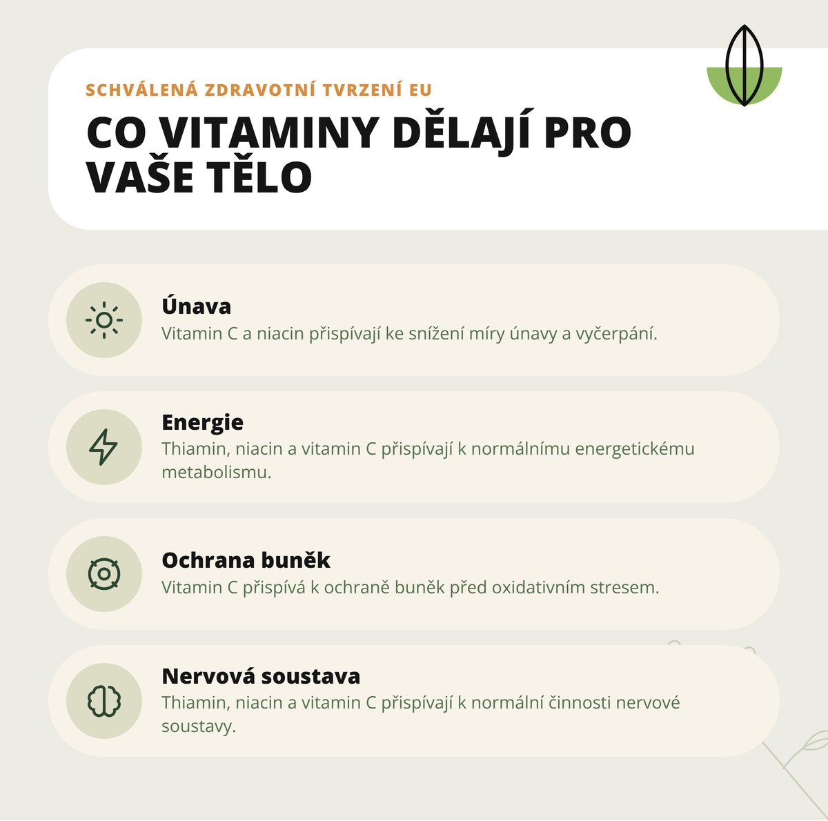 Bolehlav-STOP Dona Natura – co vitaminy dělají pro tělo: únava, energie, ochrana buněk a nervová soustava