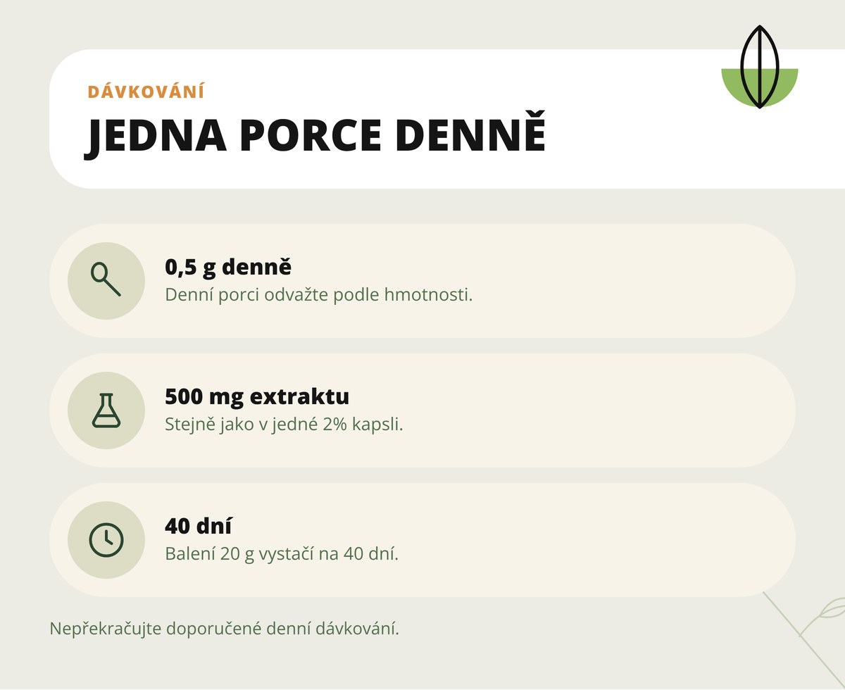 Maca peruánská Dona Natura – dávkování 0,5 g denně, balení 20 g na 40 dní